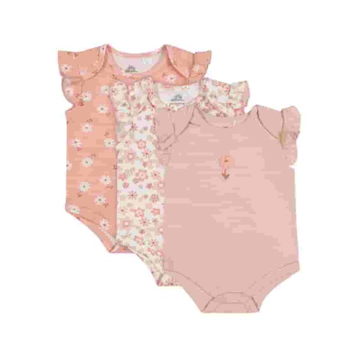 Wonderluxe Baby Girls' Short Sleeve Bodysuits, 3-Pack, Sizes 0-3M-6-9M