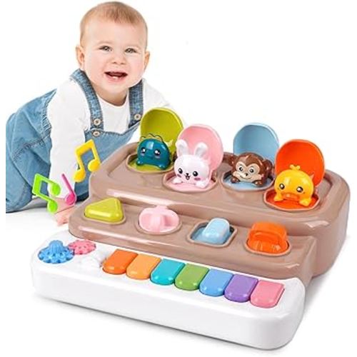 Interactive Pop Up Toy with Piano Keyboard - Cause and Effect Animal Toy with Music and Light for Toddlers 1-3, STEM Learning Educational Baby Toys, Birthday Gifts for Boys Girls 6-12 Months