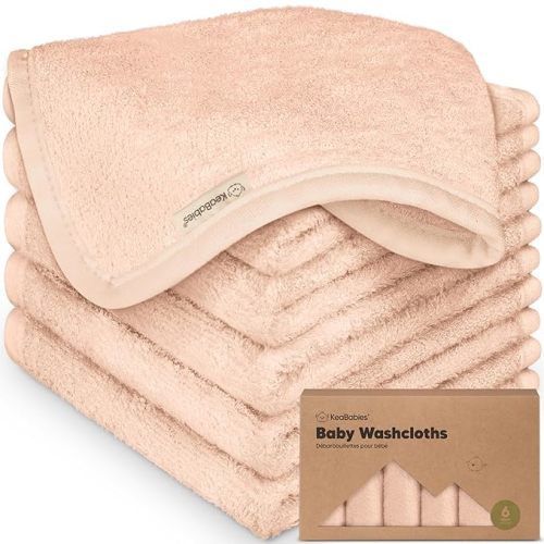 6-Pack Baby Washcloths - Soft Absorbent Viscose from Bamboo Wash Cloths for Babies, Kids, Toddlers, Infant, Newborn Bath Towels, Gentle on Sensitive Skin, 10x10 Reusable Face Towels (Peachy)