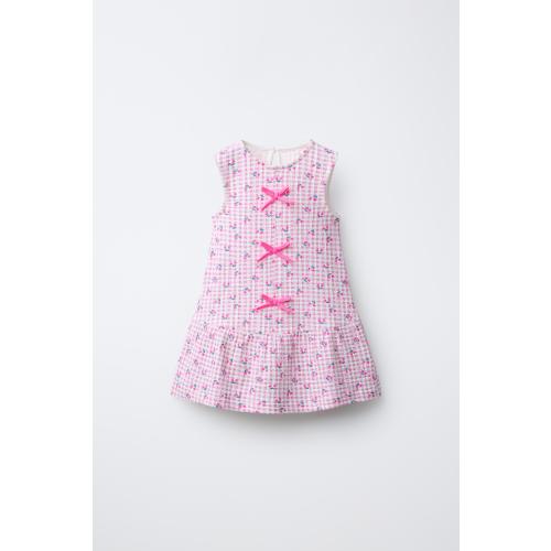 GINGHAM PRINT DRESS WITH BOWS - Mauve | ZARA United States
