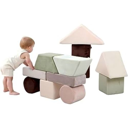 BanaSuper 11-Piece Large Foam Building Blocks for Toddlers, Plush Velvet Stacking & Climbing Toys, Early Learning Construction Play Set, Sensory Indoor Soft Play Gym, Ideal Gift for New Year, Birthday