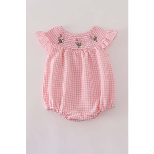 Pink floral smocked bubble