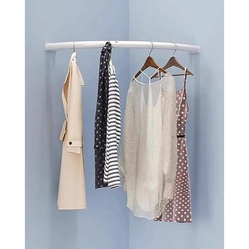Closet Rod Curved Corner Wardrobe Rod Pipe Support, Saving Space Cloakroom Bathroom Clothes Hanging Bar Organizer(White,40x40cm (15.8x15.8"))