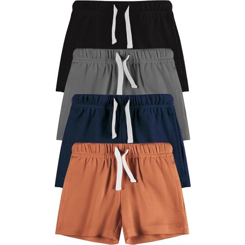 HAJAKADAS-Y Boys’ Girls’ 4-Pack Cotton Pull-On Knit Shorts (Black/Navy/Grey/Ginger, 3-6Months)
