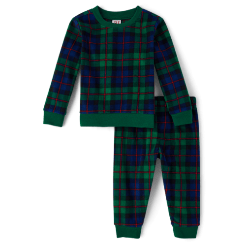Baby And Toddler Matching Family Tartan Plaid Microfleece Pajamas - Green
