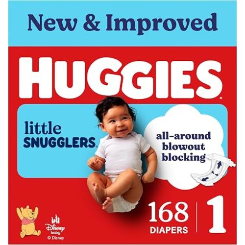 Huggies Size 1 Diapers, Little Snugglers Baby Diapers, Size 1 (8-14 lbs), 168 Count, Packaging May Vary