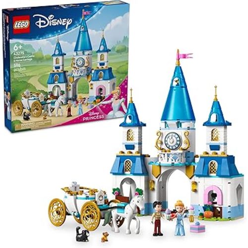 LEGO Disney Princess Cinderella's Castle & Horse Carriage Playset - Princess Castle Building Toy for Kids, Girls and Boys, Ages 6+ - with 2 Minidolls - Gift Idea for Birthdays - 43275