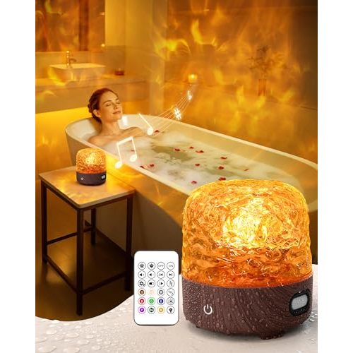 Waterproof Rechargeable Shower Lamp with Bluetooth Speaker for Bathroom,Shower Light with Adjustable 15 Color Wave Projector for Bathtub,Portable Table Lamp for Indoor/Outdoor Decor