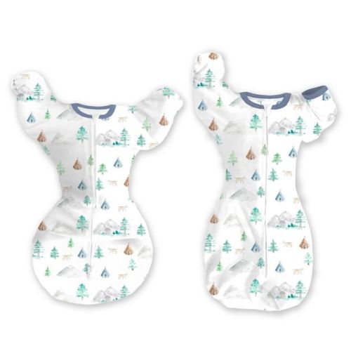 SwaddleDesigns Baby Transitional Swaddle Sack, Arms Up Elbow Length Sleeve Wearable Blanket - Mountain & Trees 3-6m