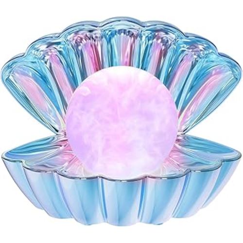 Shell Pearl Beach Themed Night Light, RGB 8 Colors Changing Mood Shell Pearl Lamps, Bedside LED Clamshell Portable Night Lights for Bar (Electroplating Blue)