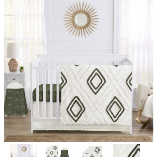 Diamond Tuft Hunter Green Collection 4 Piece Crib Bedding