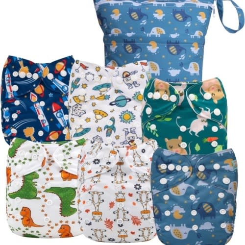 ALVABABY Cloth Diaper Covers (6pcs) & Wet/Dry Bag - Reusable- match with inserts