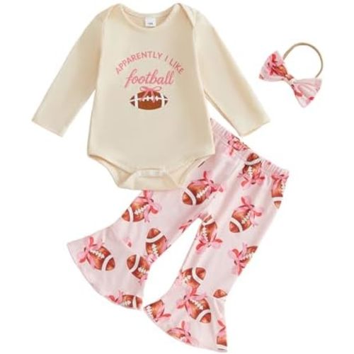 Baby Girl Football Outfit 3 Piece Set Romper Pants and Headband