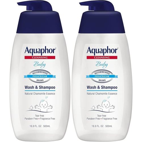 Aquaphor Baby Wash and Shampoo - Mild, Tear-free 2-in-1 Solution for Baby’s Sensitive Skin - 16.9 fl. oz. Pump - Pack of 2