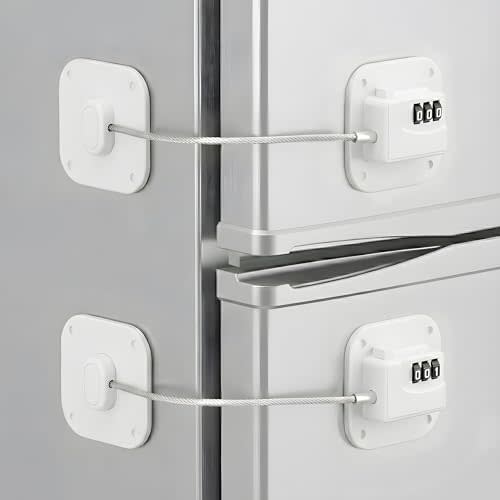 Fridge Lock,2 PCS Refrigerator Lock for Freezer,Cabinets and Drawers,Air Fryer,Doors,Combination Code,Heavy Duty with Adhesive Backing,Easy Install,No Keys Needed White
