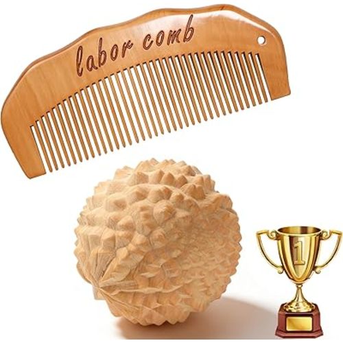 Bamboo Labor Comb Massage Ball Set for Labor Pain,Wooden Birthing Comb Perennial Massage Tool for Pregnancy,Postpartum Essentials Kit for New Mom,Labor and Delivery Essentials