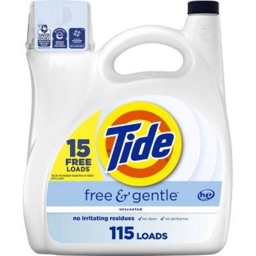 Tide Free & Gentle Unscented HE Deep Cleaning Concentrated Liquid Laundry Detergent 100 Loads - 132 fl oz