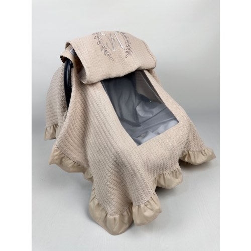 Personalized Car Seat Cover Baby Girl & Boy | Handmade Beige Carseat Canopy | Peekaboo Mesh Window - Etsy
