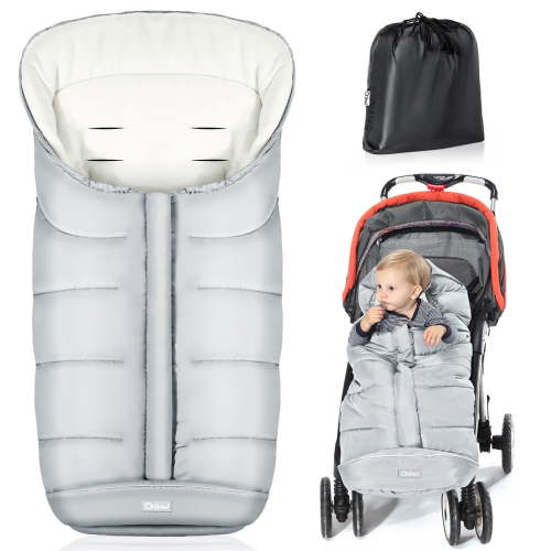 Orzbow Winter Stroller Bunting Bag,Universal Footmuff with Storage Bag,Waterproof Baby Stroller Sleeping Bag with Drawstring Hood,Multi-Zip,Quick Care,Easy in & Out,Fits Most Strollers (Light Grey)