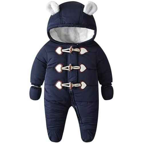 Simplee kids Baby Infant Boys Girls Snowsuit Winter Hooded Footed Warm Jumpsuit Outerwear with Gloves for 3-24 Months
