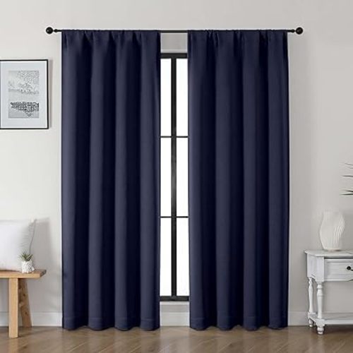 Gwine Navy Blue Blackout Curtains for Living Room 72 inches Long, Noise Reducing Room Darkening Window Treatment Curtains for Bedroom, Farmhouse Decor with Rod Pocket, Each 40" Wx72 L,2PCS