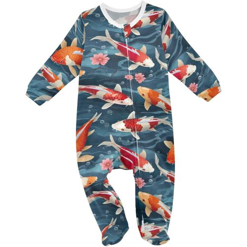 J JOYSAY Koi Fishes Baby One-Piece Footies Cotton Newborn Footies