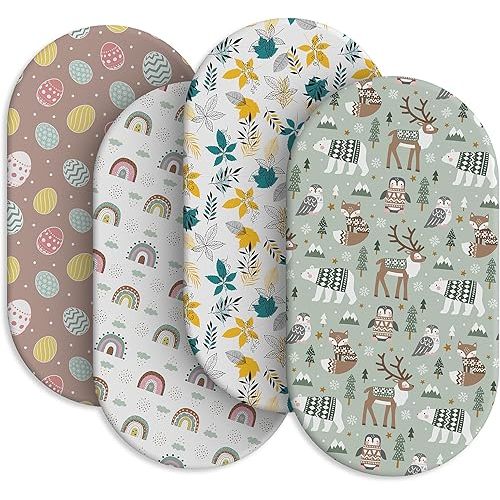 IOCCLH Baby Bassinet Sheets for Baby Boy Girls,4-Pack Fitted Bassinet Sheets Set Compatible with Halo Bassinest Swivel Sleeper,Baby Delight,Angelbliss,32"X16" (Egg Collection)