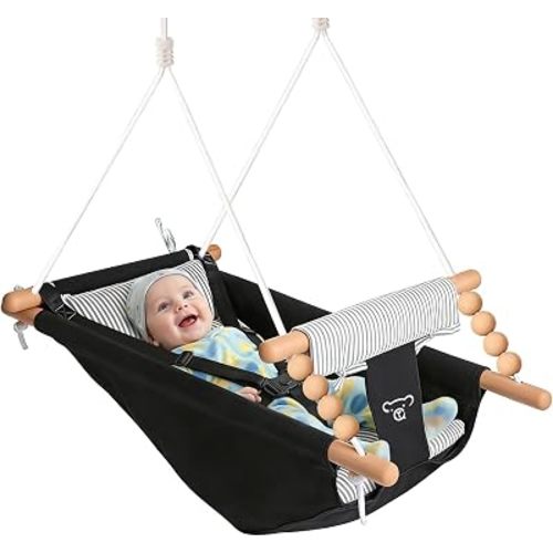 Baby Swing Indoor & Outdoor, Cozy Toddler Swing for Backyard, Canvas Hammock Swing
