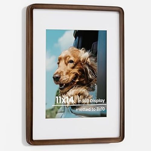 Axeman 11x14 Solid Walnut Wood Picture Frames Matted to 8x10 with Tempered Glass for Wall Hanging, Vertical or Horizontal Display, Vintage Wooden Photo Frame with Rounded Corners for Home Decor