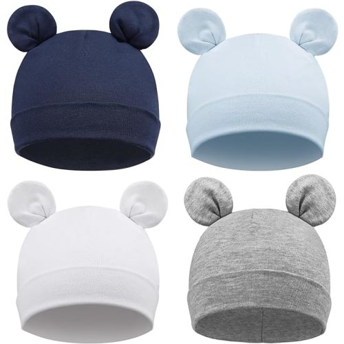 DRESHOW BQUBO 4 Pieces Baby Beanie Newborn Toddler Soft Cute Knit Hat Hospital Hats for Baby Boys Infant Cap Beanies