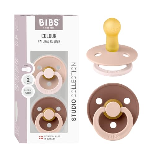 BIBS Colour Fusion Pacifier, 6-18 Months, 2-Pack, Round, Blush/Woodchuck | Natural Rubber | Size 2 | BPA-Free | Made in Denmark | High Nipple Acceptance | Airflow Holes | Comfort Shield