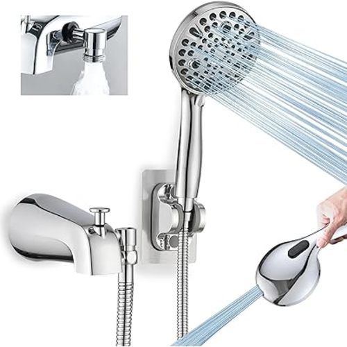 All Metal Bathtub Faucet with Sprayer 10 Settings, Universal Fit 1/2" IPS, Tub Spout with Diverter Chrome