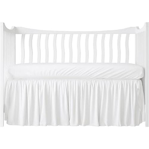 Crib Bed Skirt Dust Ruffle with Split Corners - 100% Cotton - Nursury Standard Crib Bedding Toddler Bedskirt for Baby Boys or Baby Girls - 14" Drop - White Crib Skirt