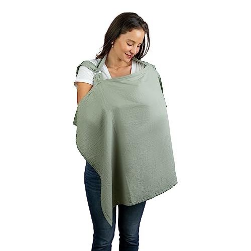 Muslin Nursing Cover for Baby Breastfeeding, Soft & Breathable Cotton Breastfeeding Cover for Mom with Rigid Hoop for Mother Nursing Apron by Comfy Cubs (Sage)