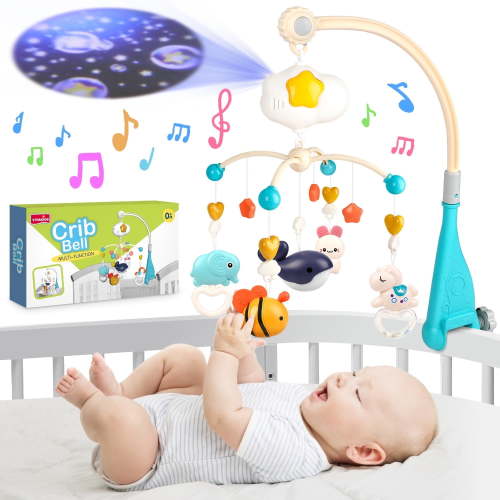UUSUOO Baby Mobile for Crib,Baby Crib Mobile with Music and Night Lights,Mobiles for Crib with Rotation,Projection,Hanging Rotating Animals Rattles,Baby Toys 6-12 Months,Baby Crib Toys for Boys Girls