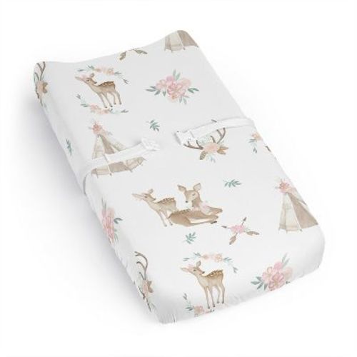 Sweet Jojo Designs Baby Girl Changing Pad Sheet Deer Floral Pink Taupe and White