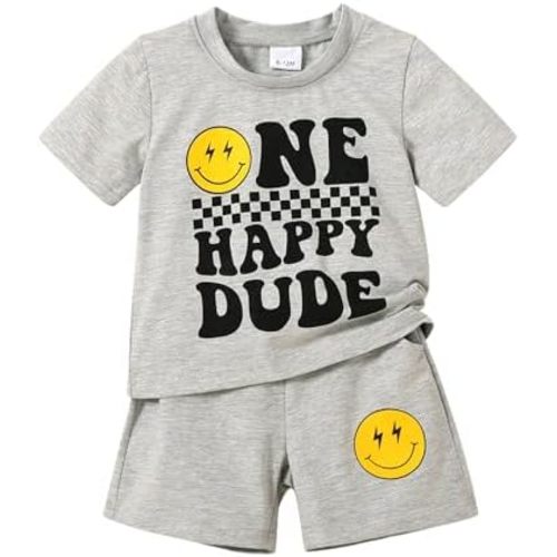 Happy Down Baby Boy Summer Clothes One Happy Dude 1st Birthday Outfits Smile Cool Short Sets