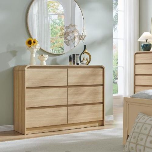 SinCiDo 6 Drawers Dresser for Bedroom, Modern 47in Wide Dressers & Chests of Drawers, Natural