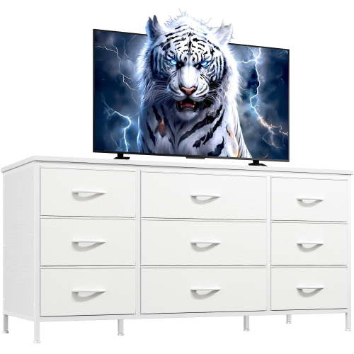 EnHomee White Dresser TV Stand with 9 Drawers Dresser for Bedroom Wide Chests of Drawers for Living Room
