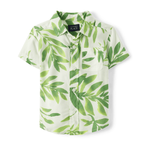 Baby And Toddler Boys Matching Family Palm Leaf Button Up Shirt - Green
