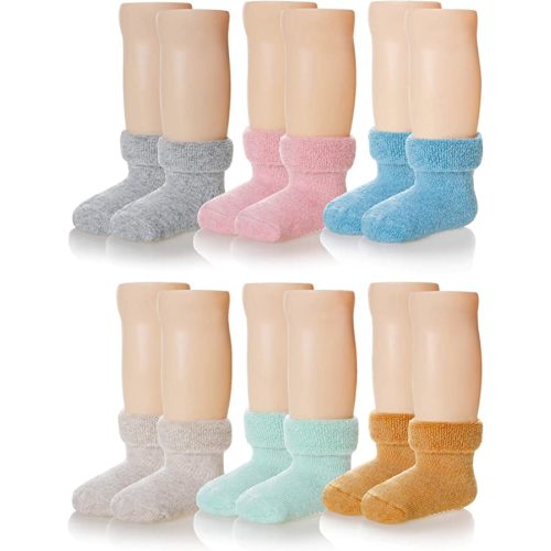 6 Pairs Baby Boy Girl Non Slip Socks Child Toddler Winter Thick Soft Wool Kids Warm Socks with Grips - Solid Color - 1-3T