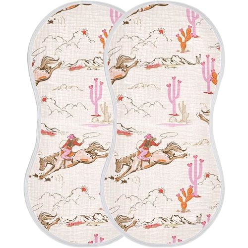 Cowgirl Western American Burp Cloths Baby Boys Girls Absorbent Soft Cotton Burping Cloths Rags 2 Pack
