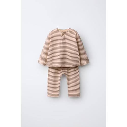 STRIPED T-SHIRT AND JOGGER PANTS SET - taupe brown | ZARA United States