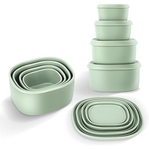 4Pcs Silicone Food Storage Containers with Lids，BPA Free Reusable Silicone Storage Containers for Food Freezer Containers Freezer Dishwasher Safe (33.8oz, 20oz, 10oz, 6.7oz) (pink)
