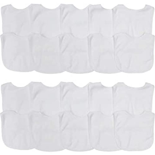 Neat Solutions 2-Ply Knit Terry Solid Color Feeder Bibs in White - 20 Pack