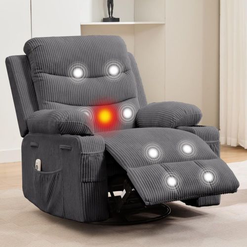 TROPOW Recliner Chair Nursery,Oversized Manual Reclining Rocking Chair,360 Swivel Glider with Cup Holder,Massage and Heat Recliner, Indoor Sofa