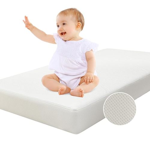 Babelio Breathable Crib Mattress, Dual-Sided, Memory Foam, Waterproof, Removable and Machine-Washable Cover, for Toddler and Baby 52" x 27.5"