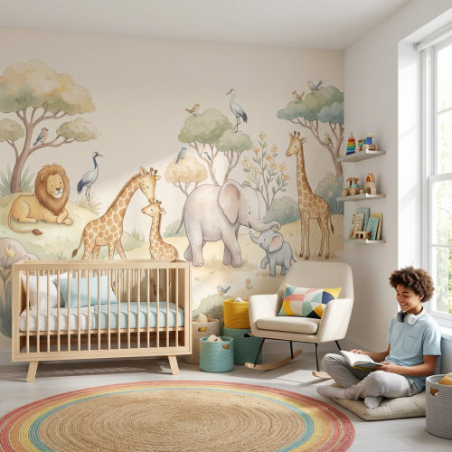Lark Manor™ Playful Wallpaper Safari Pastel Wall Mural | Wayfair
