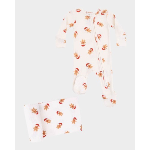 Girl's 3-Piece Gingerbread 2-Way Zip Footie Set, Size Newborn-9M