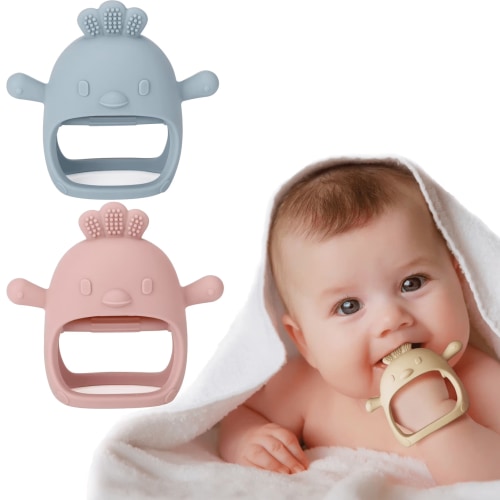 2Pcs Silicone Baby Teether Toy for Infants 3+ Months, BPA Free Anti-Drop Silicone Mitten Teething Toy for Soothing Sore Gums, Baby Chew Toys for Sucking Needs